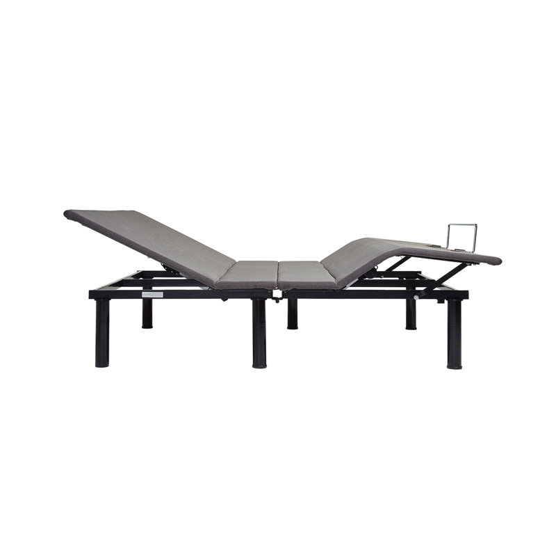 Base réglable Split King - réglable en tête / pied, moteur silencieux, réserve de piles, télécommande sans fil, 1 bémol, 2 positions de mémoire, lampe de poche sur la hauteur des pieds (12 po 8 po 4 po), tissu noir + lit en métal silencieux