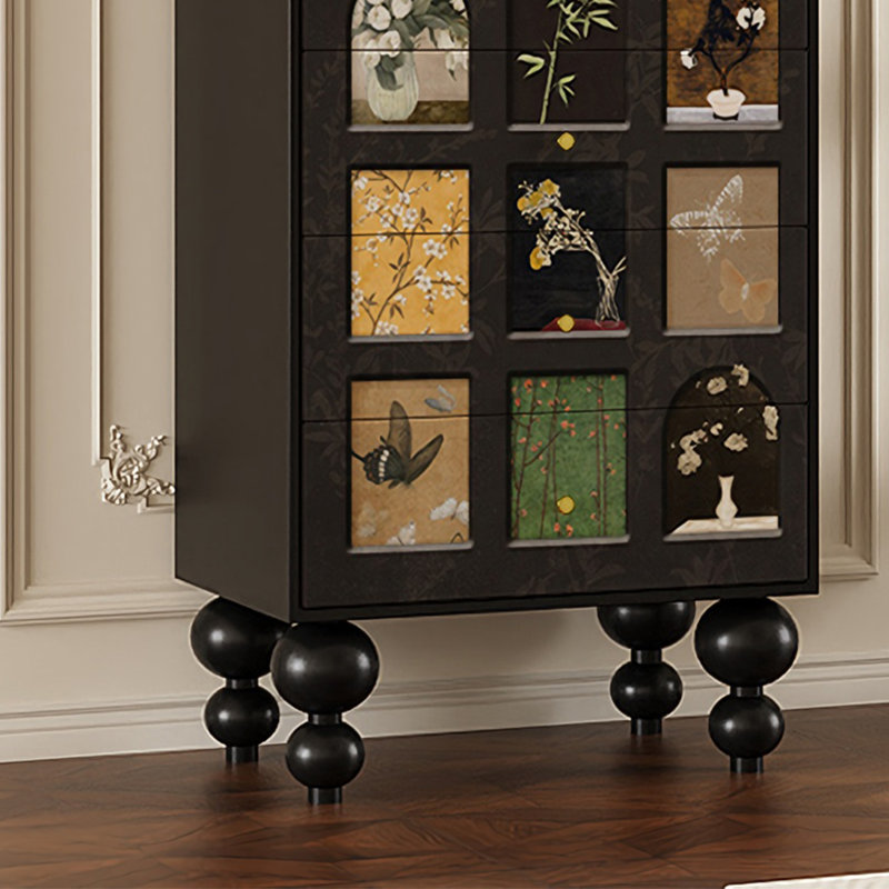 Black 5-Drawer Solid Wood Ash Accent Chest