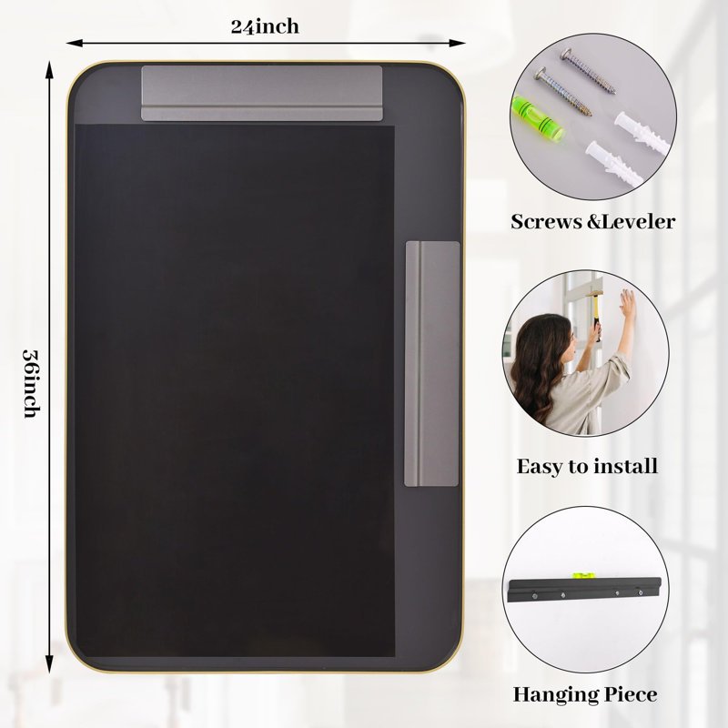 Wall Mount Mirror, 38.78" x 26.18", Black
