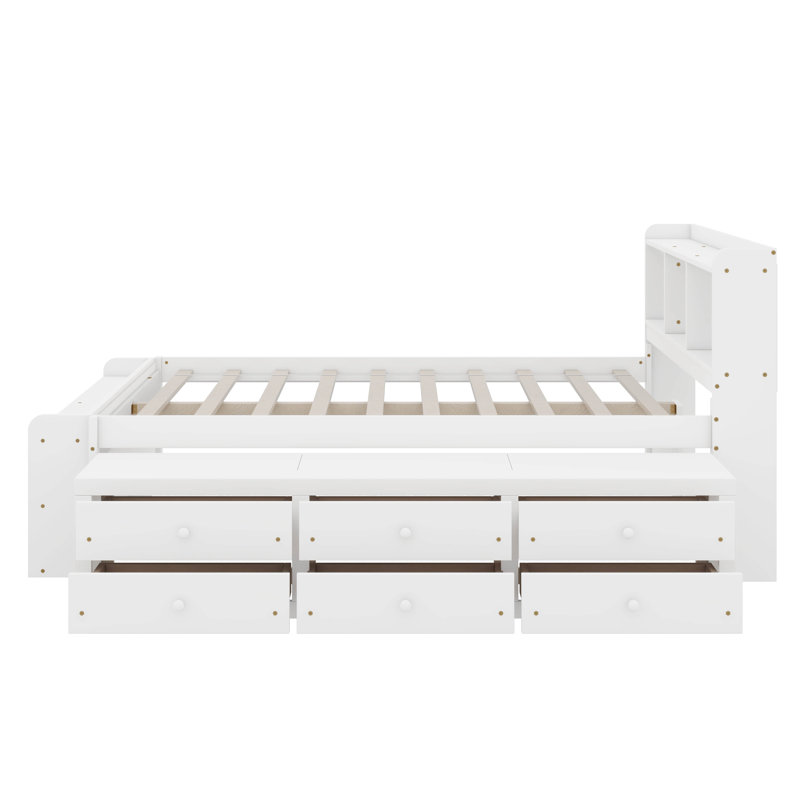 Full Bed With Bookcase Headboard, Drawers And Bed End Storage Case, White