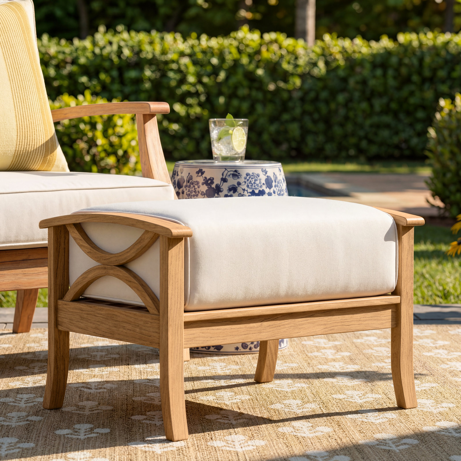 Brunswick Teak Patio Ottoman, Beige, Natural