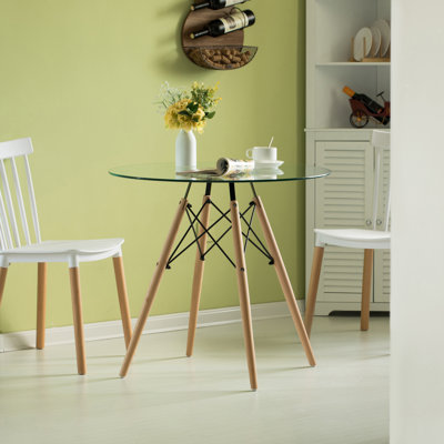 Eliza-Mai Beech Round Glass Top Dining Table