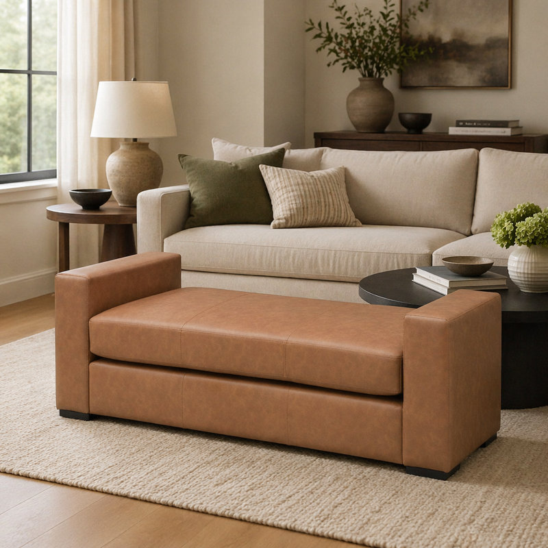 Repose-pieds durable en similicuir brun