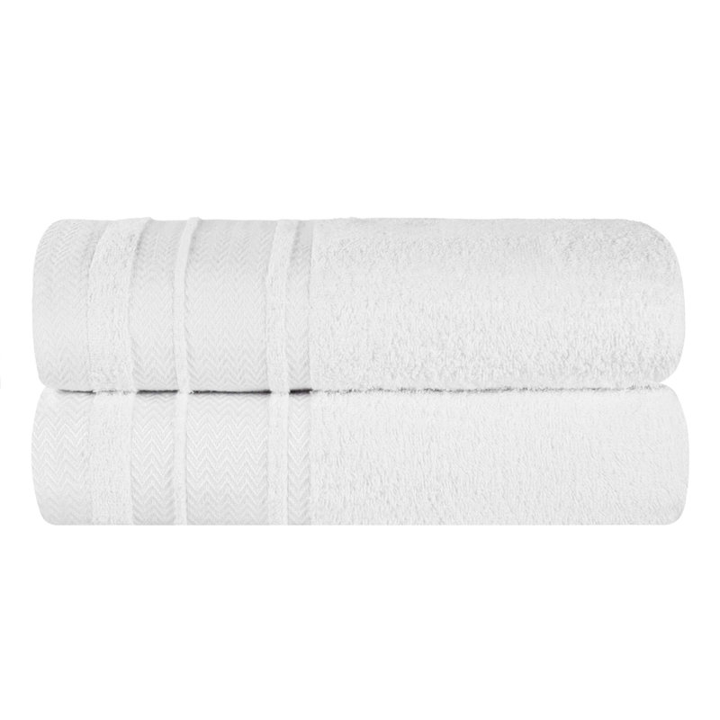 Haidar Cotton Solid Dobby Border Plush Soft Absorbent Medium Weight Bath Towel, White