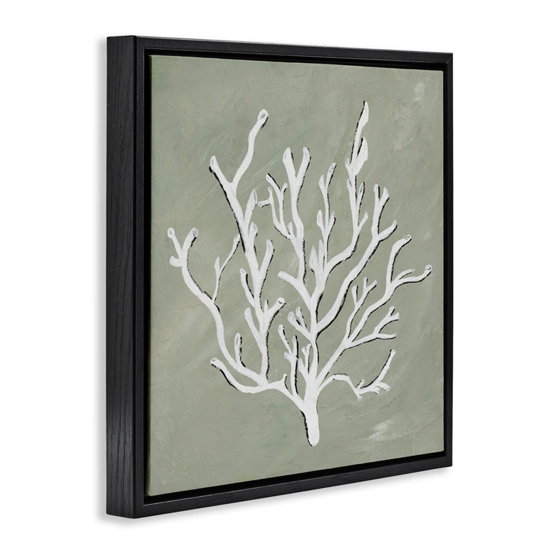 «White Coral Impression Gold» par Nola James, Cadre flottant noir de jais, H 18 po x l 18 po