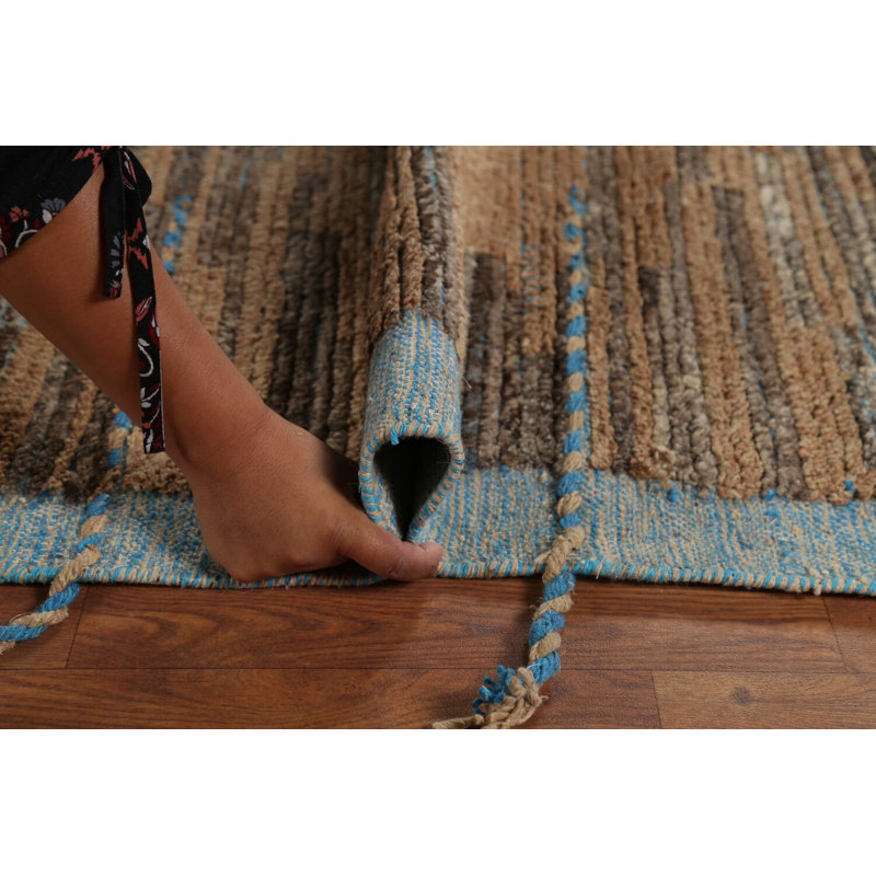 Tapis marocain brun à rayures moderne 9 x 13