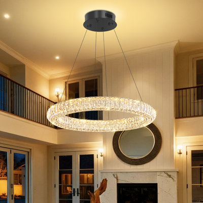 Luminaire suspendu rond en cristal à intensité variable 24 "à intensité variable