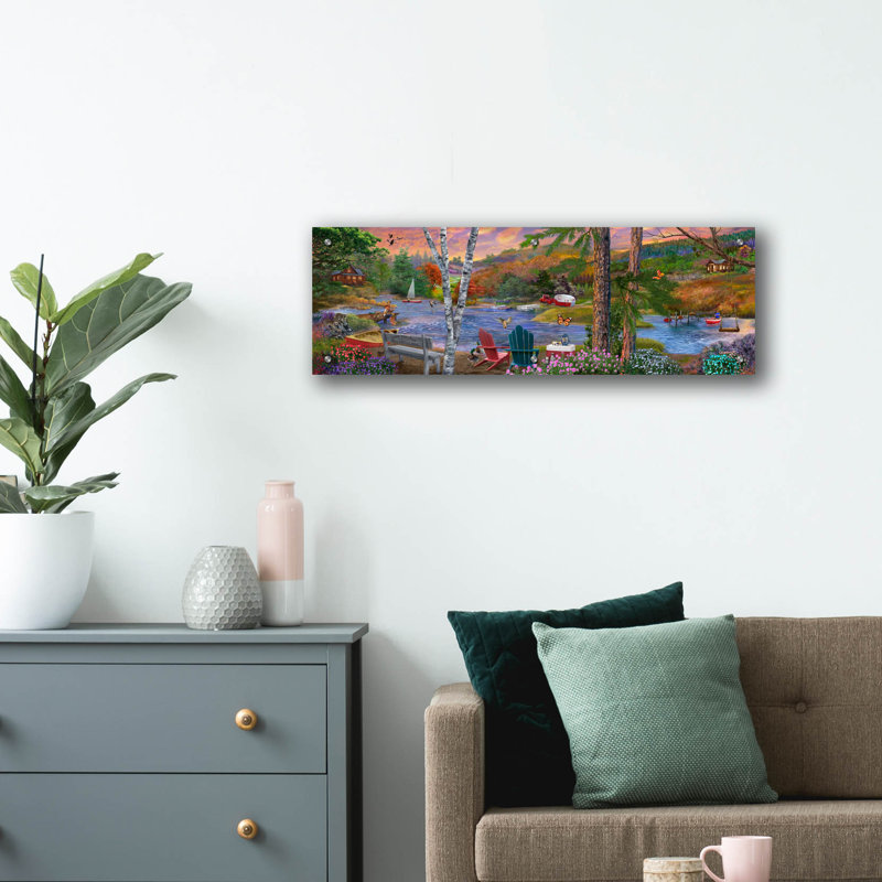«Pleasure Lake Panorama» par Bigelow, illustrations sur verre acrylique, H 12 po x l 36 po