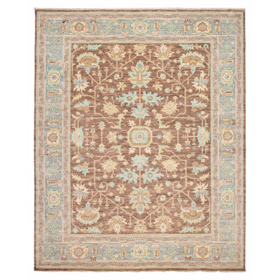 One Of Kind Hand Knotted Modern Oushak Dark Brown Rug 12'1" x 15'0"
