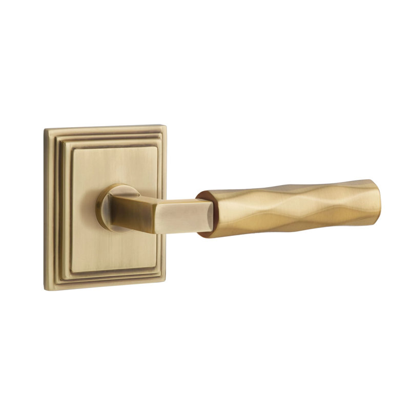 Mortaise intérieure Emtek Select Passage avec rosette Wilshire et tige carrée en L, levier Tribeca, Oui, Nickel satiné