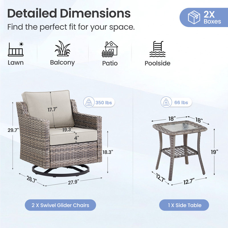Ensemble de conversation pivotant avec coussins et table d'appoint 3 pièces Harperayne, Beige