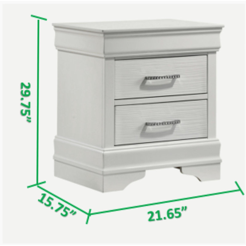 Table de chevet 2 tiroirs de style moderne en bois blanc, Blanc