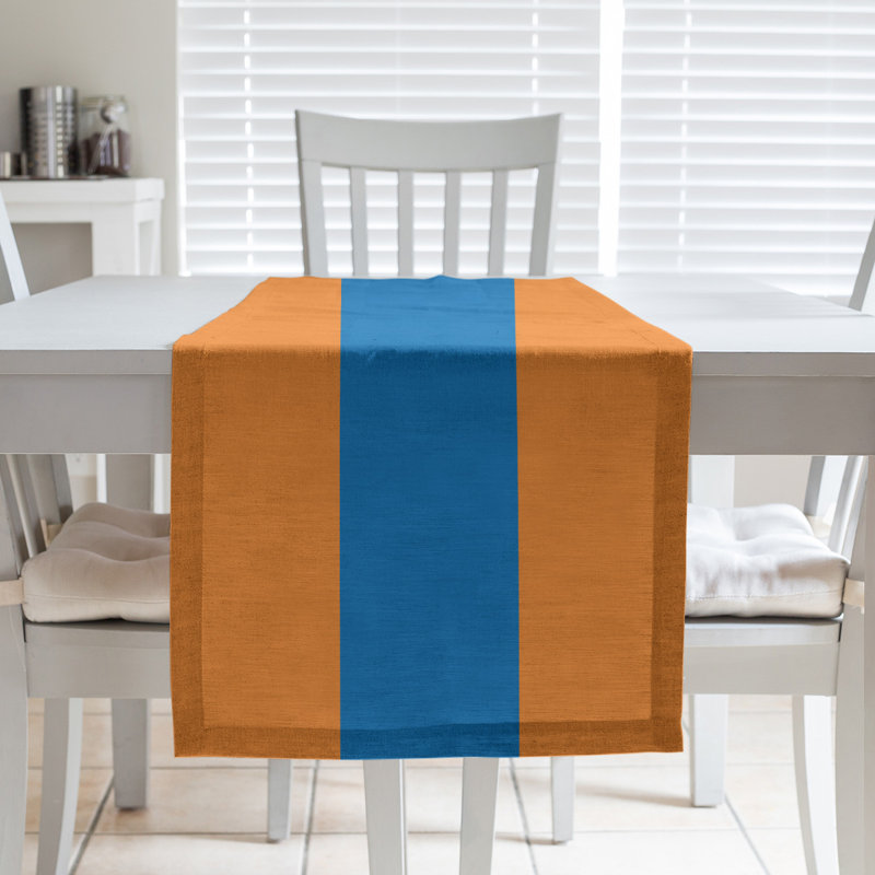 Chemin de table basket New York, L 90 po x l 16 po, Orange / bleu / orange, Polyester sergé