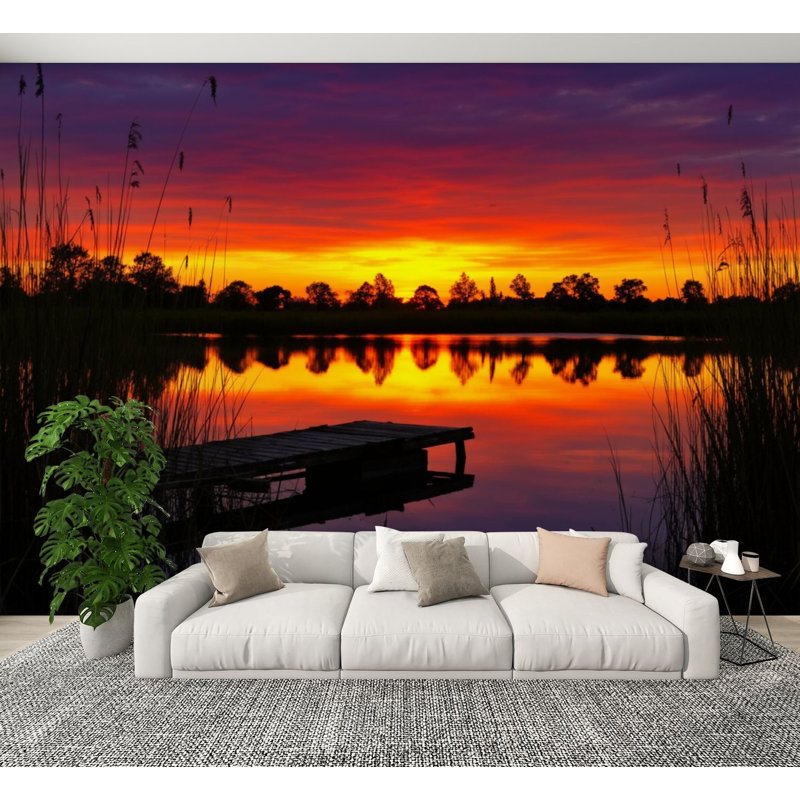 Papier peint adhésif autocollant Serene Sunset Lake, L 144 po x l 100 po