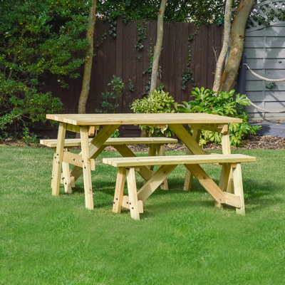 Afkar Rectangular 3 - Piece 2 - Person 180Cm L Outdoor Picnic Table