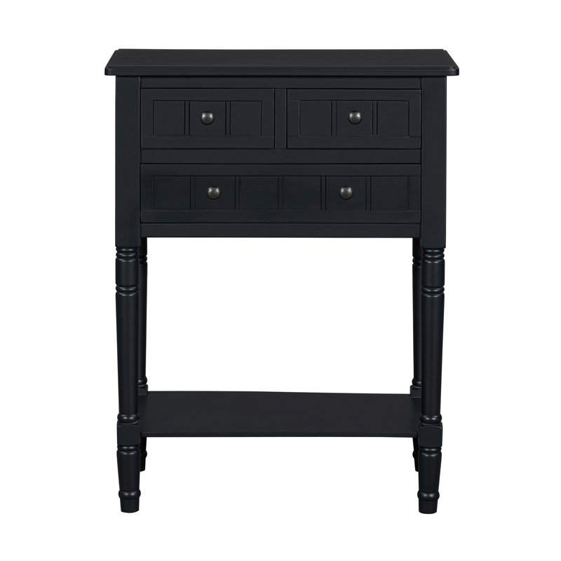 Narrow Console Table, Slim Sofa Table With Three Storage Drawers And Bottom Shelf (Black), Black