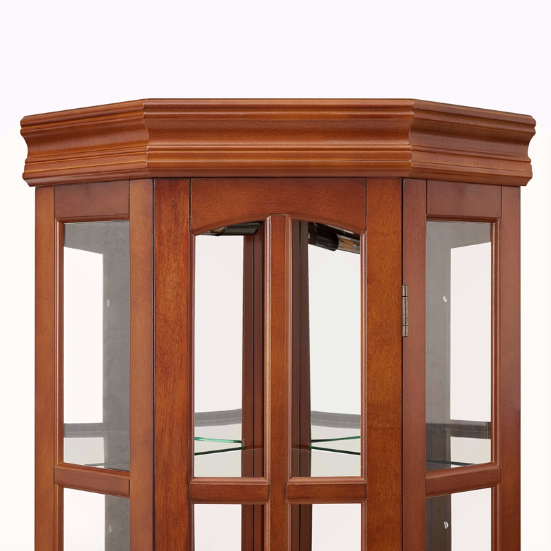 Corner Curio Cabinet With 5 Shelves And Lighting System(E26 Light Bulb Not Included), Walnut