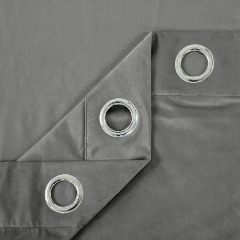 Crushed Velvet Eyelet Ready Made Thermal Drape & Curtain, 168cm Width x 213cm Drop, Grey