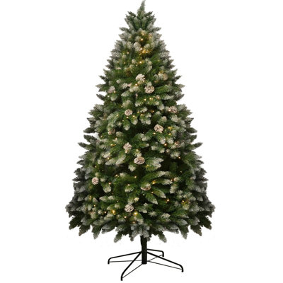 Pre-Lit Frosted Artificial Christmas Tree with Pinecone Embellishments and Multi-Mode Lighting for Indoor Holiday Decor