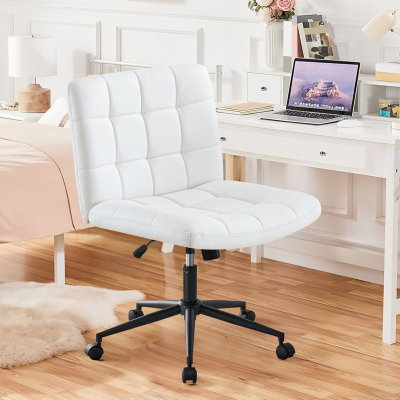 Chaise d'ordinateur pivotante blanche à hauteur ajustable 360 avec coussin de dossier haute densité pour bureau à domicile pivotant et bureau confortable