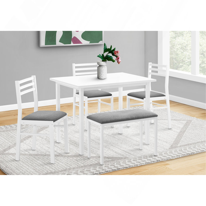 Ensemble de salle à manger 5 pièces, contemporain, rectangulaire, en bois blanc, meubles de salle à manger, Blanc, Gris