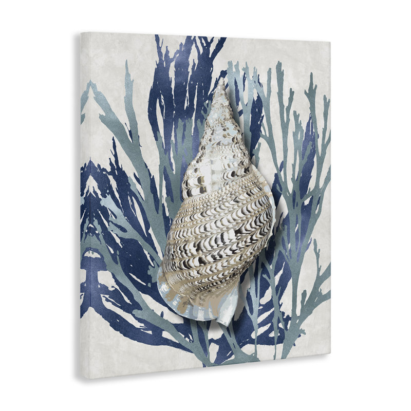 «Shell Coral Blue Beach» par Caroline Kelly - reproduction d'art, H 30 po x l 24 po