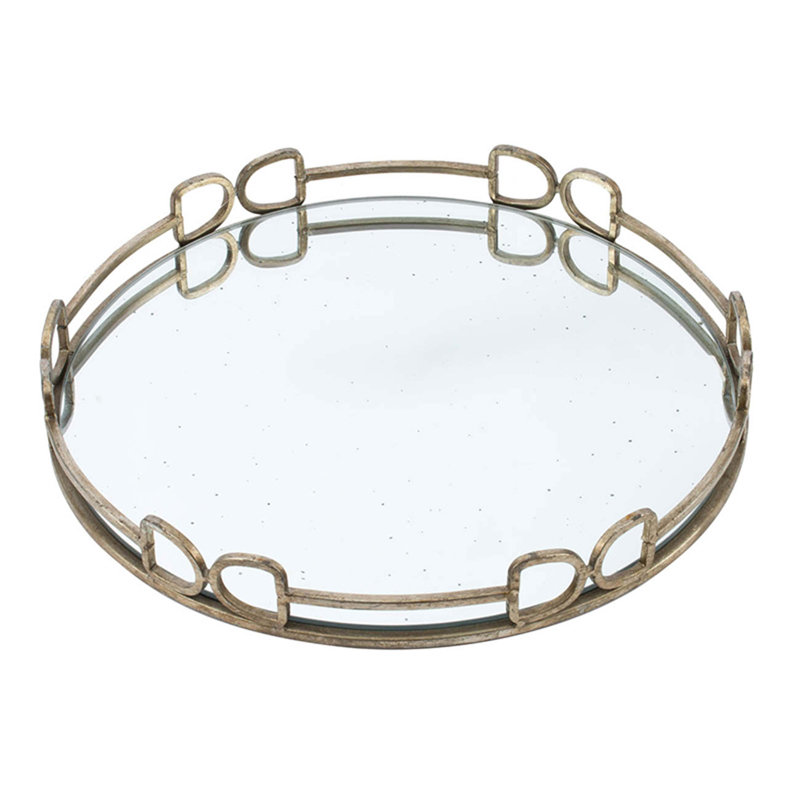D18x2" Valentina Silver Round Mirror Tray,Large, 18"W x 18"D x 2"H