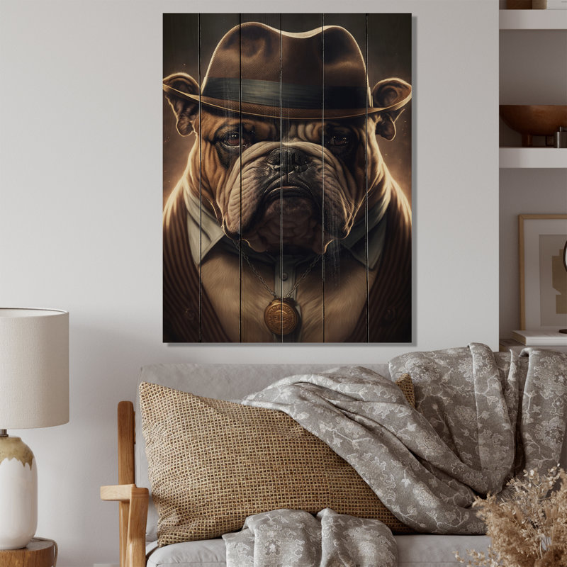 Ikko Mafia English Bulldog II - impression sans cadre sur bois, H 20 po x l 12 po x P 1 po