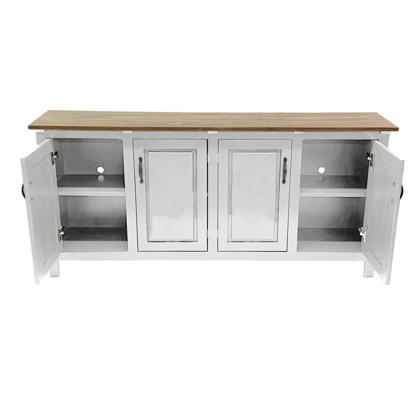 Modern Solid Wood Sideboard Buffet, Bright White, 35" H x 80" W x 18" D