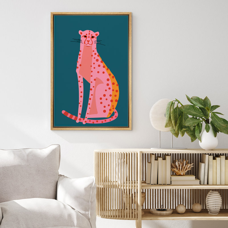 "IDÉE4WALL", reproduction d'art sur toile encadrée, décoration de chambre BCBG, rose, orange, guépard, nature, sauvage, dessins, Pop Art, bohème, animaux chics pour le salon, la chambre à coucher, le bureau, encadrée sur toile