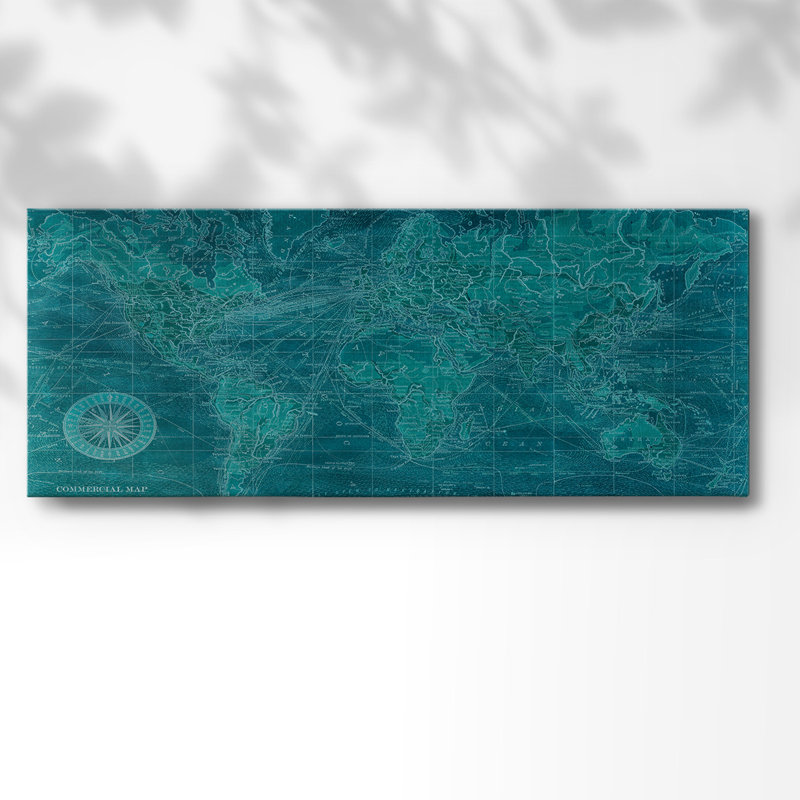 Carte du monde azur sur toile, H 24 po x l 60 po x P 1,5 po