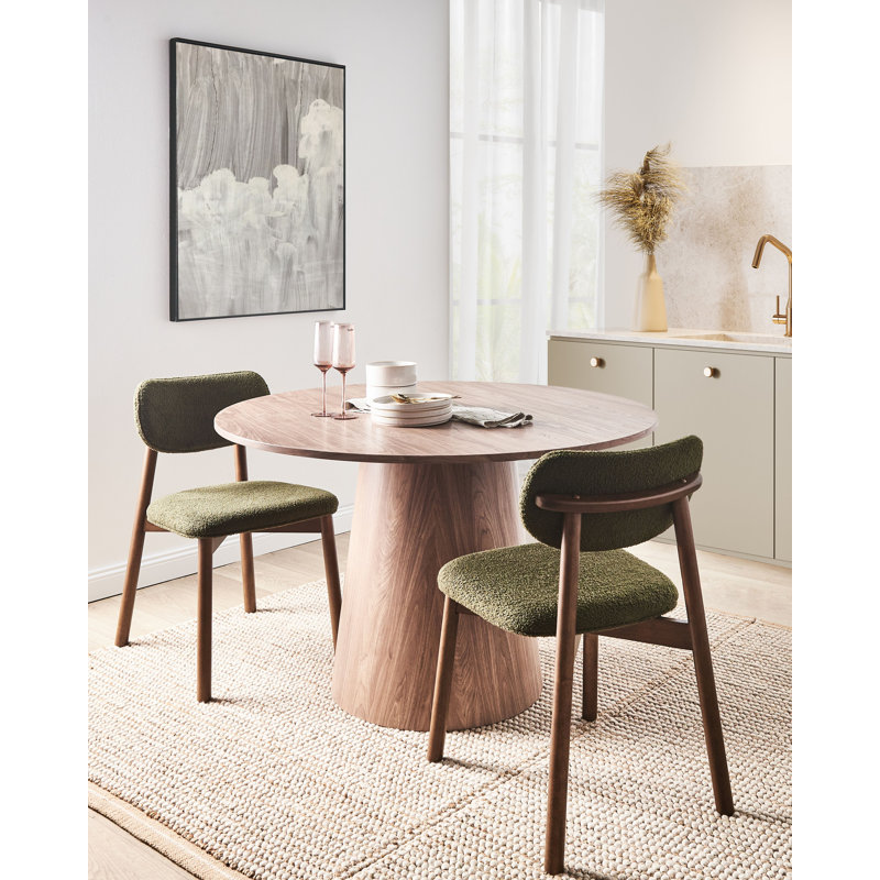Set of 2 Dining Chairs MILLS Boucle, Dark Brown Wood, Green