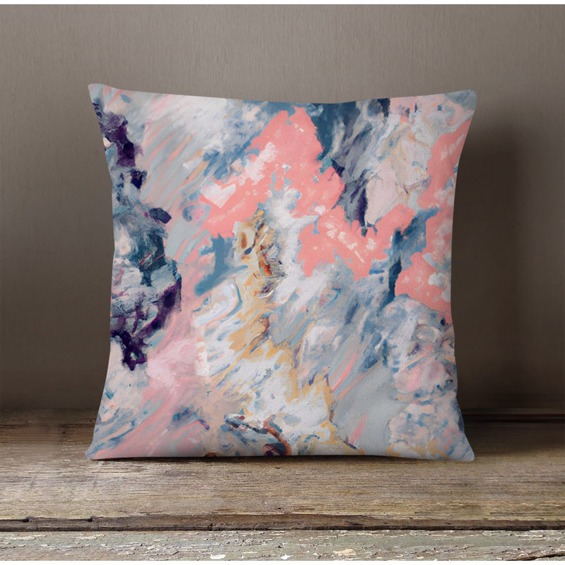 Throw Pillow With Insert, 20"H x 20"W, Blue/Pink Abstract 6