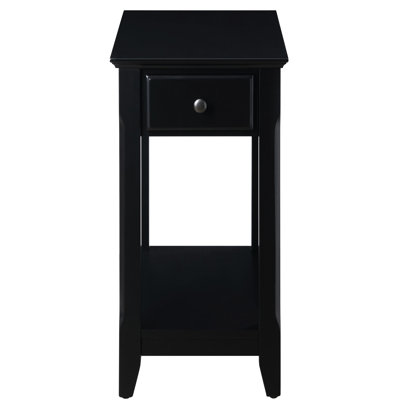 Table d'appoint noire avec tiroir - bois pour petits espaces avec tablette inférieure
