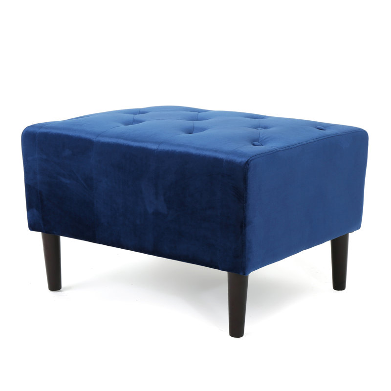 Tabouret Mid-Century en velours bleu marine avec base capitonnée en bois de bouleau capitonné