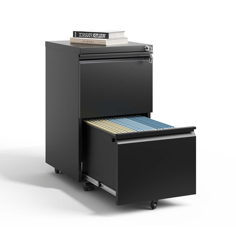 Markiese 14.69'' W Metal 2-Drawer Vertical Mobile  File Cabinet With Lock Fully Assembled, Black
