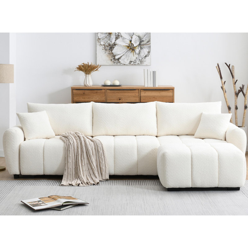 Canapé modulaire modulaire, canapé en L 4 places avec très grand siège, Crème Boucle