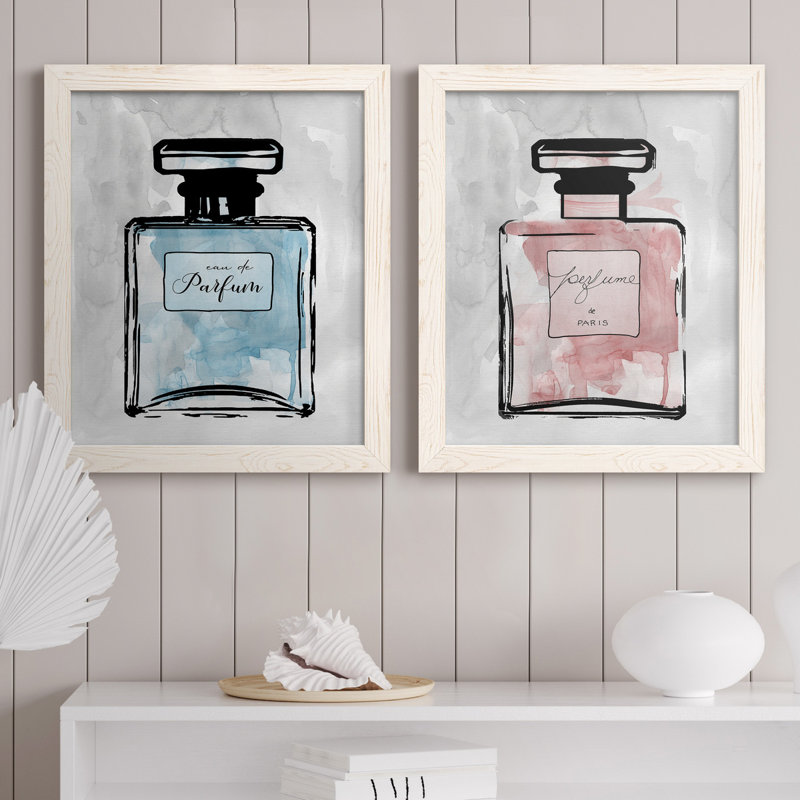 «Blue Wash Perfume», ensemble de 2 reproductions d'art, H 20 po x l 17 po x P 1 po, Toile blanche encadrée, Pas de tapis