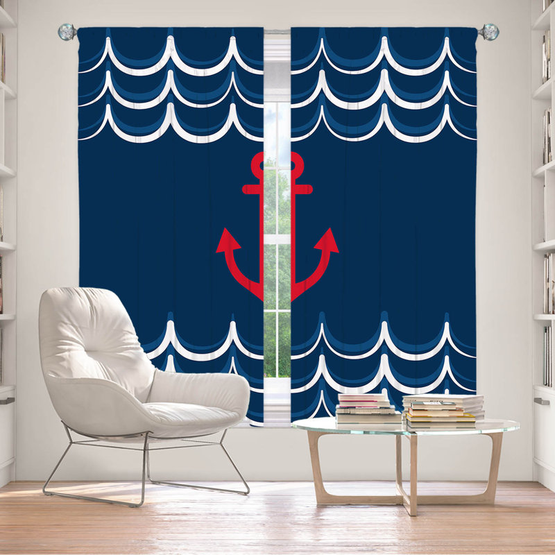 Paire de rideaux obscurcissant en polyester Cula, Bleu / rouge / blanc, L 40 po x L 82 po
