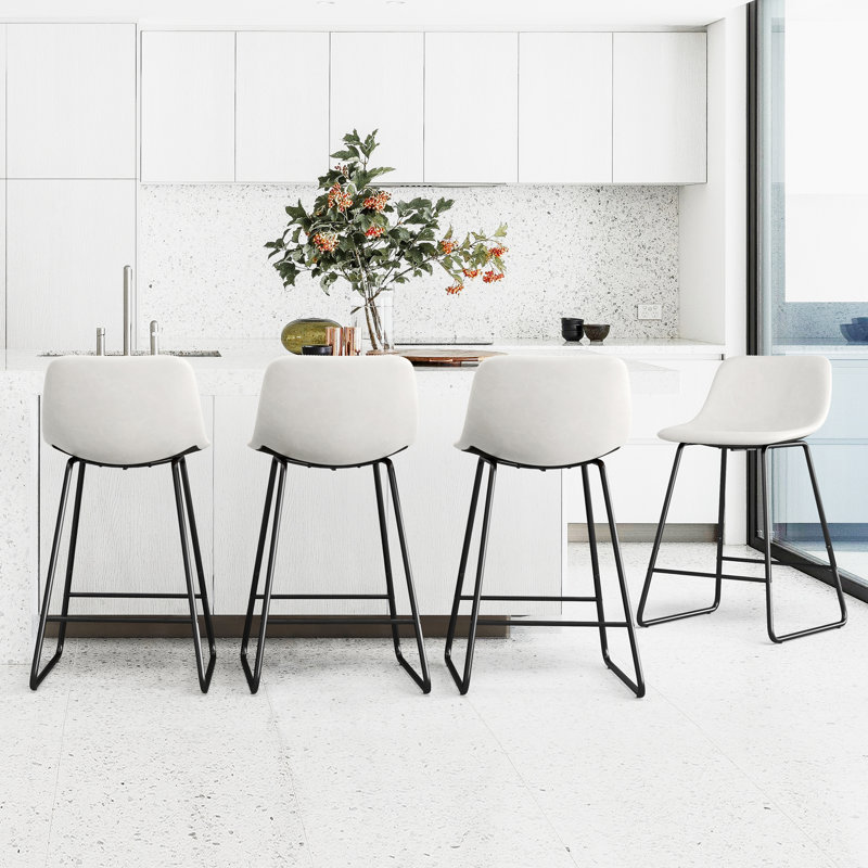 Tabouret de bar et de comptoir Hambrook, Tabouret de comptoir (siège d'une hauteur de 24 p, Blanc, 4