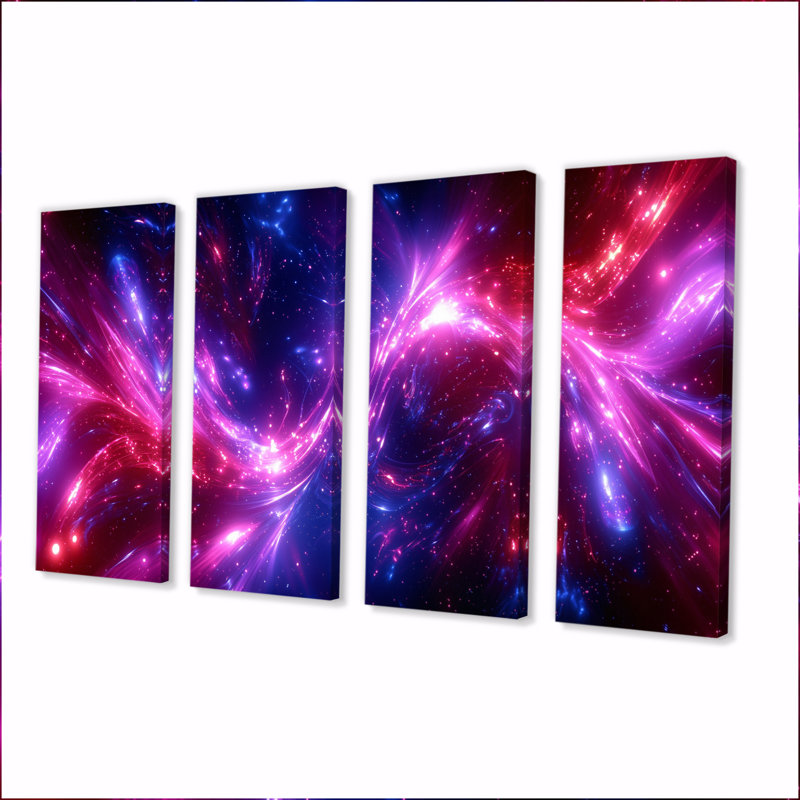 Rose, fractale mauve, galaxie III, ensemble d'art mural sur toile abstraite, 28" H x 48" W