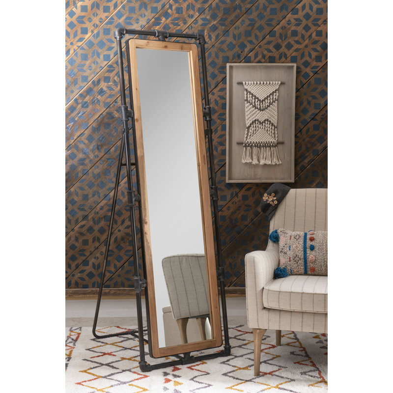Woosley Metal Flat Floor Mirror with Hooks