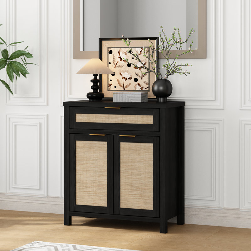 Ciauna 34'' Rattan Sideboard Accent Cabinet with 1 Storage Drawer Adjustable Shelf, Black