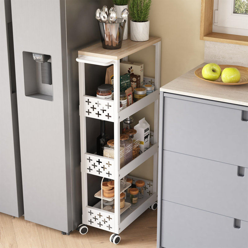 17cm W Metal Storage Rack with Wheels, White