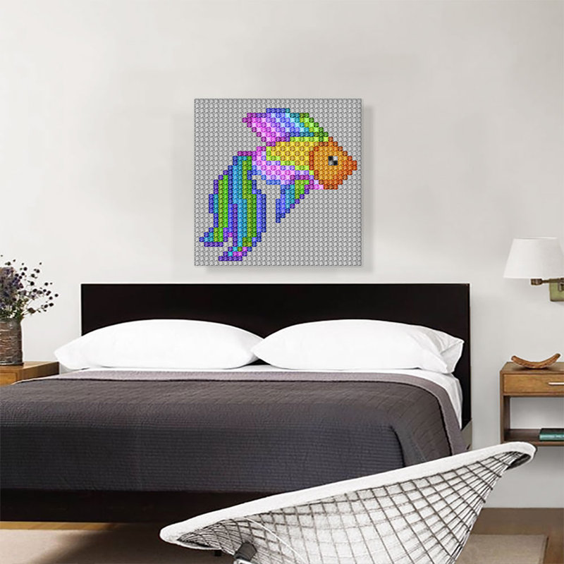 " Rainbow Goldfish Aquarium Fish Jewel Pixel ", 26" H x 26" W x 1.5" D