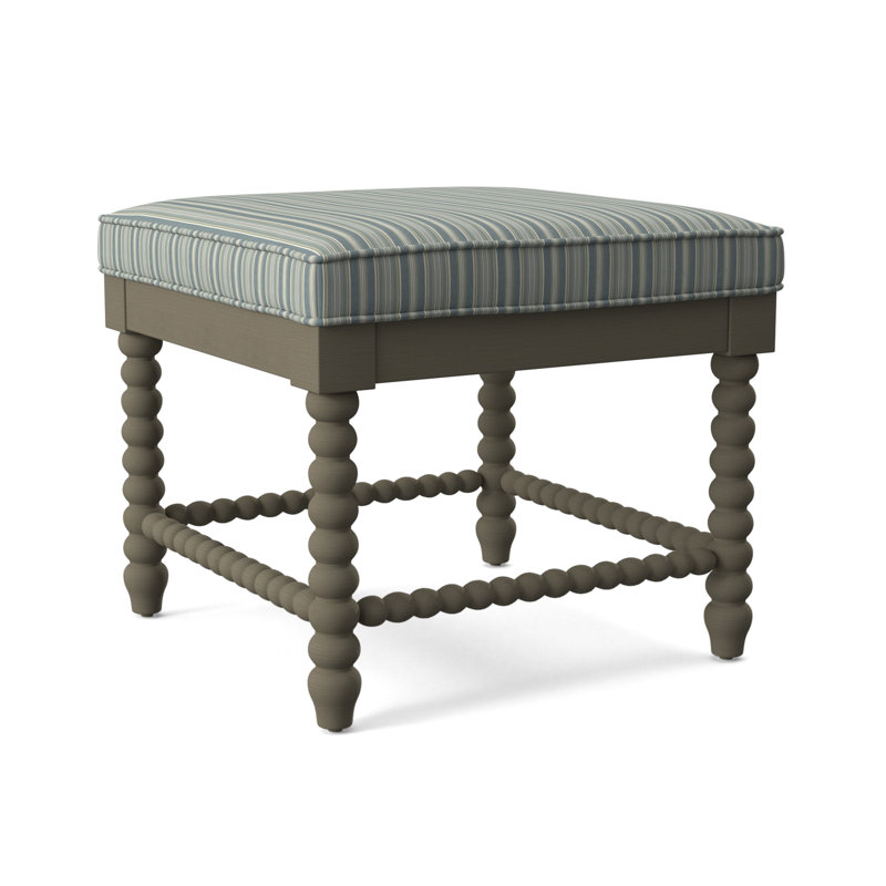 Lind Island Upholstered Bench, Sunbrella Beige Pinstripe; 6205-74, Stone Hearth Finish