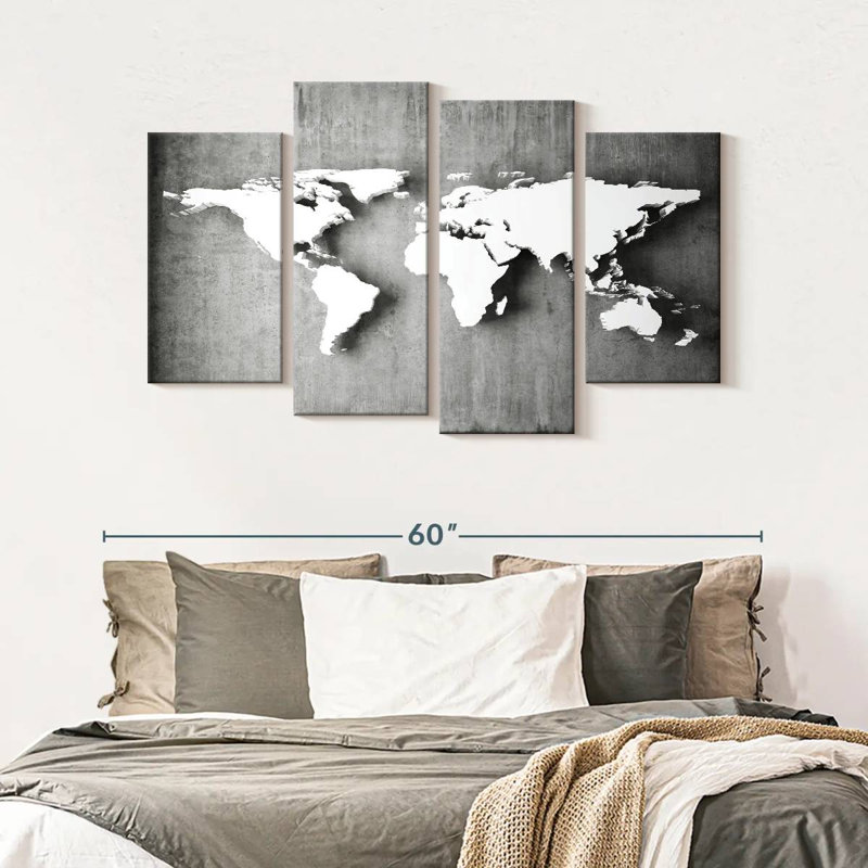 " Iron World Map " 4 - Pieces, 52" H x 32" W x 1.25" D