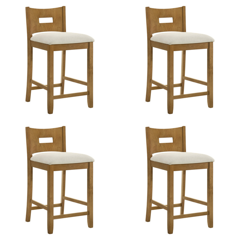 Tabouret de bar en bois d'hévéa avec siège en tissu Barrymore, Beige, Noir, Tabouret de comptoir (siège d'une hauteur de 26,5