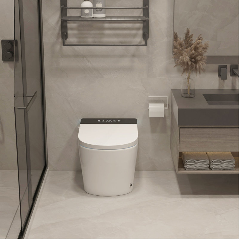 Toilette compacte compacte avec siège de bidet intégré, conception sans réservoir moderne avec profondeur de 23,25 po, chasse automatique à ouverture automatique, siège chauffant, séchoir à air chaud instantané pour les petites salles de bain