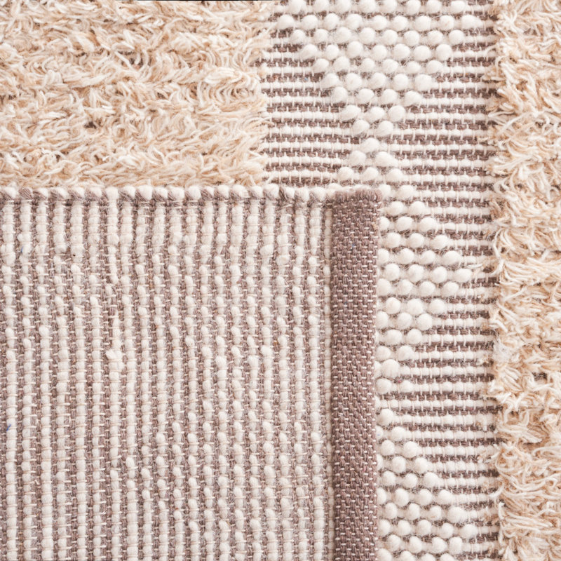 Kasey-Sarah Hand Loomed Wool/Cotton Geometric Rug in Beige/Ivory, Rectangle 5' x 8'